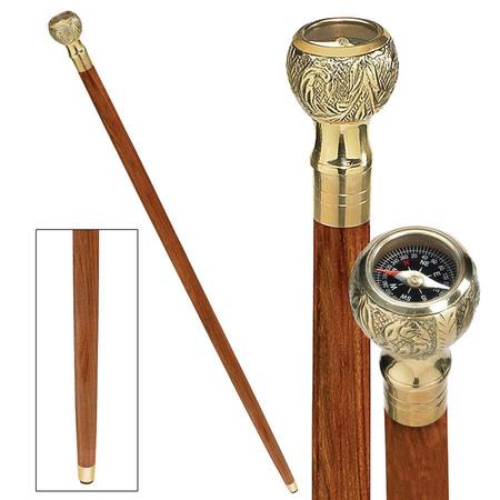 DESIGN TOSCANO Empress Collection: Direct Path Compass Solid Hardwood Walking Stick TV6170